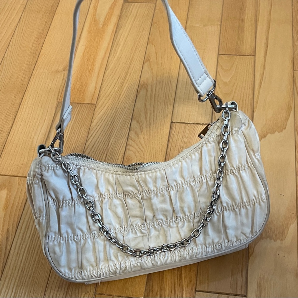 Bershka Cream Shoulder Bag with Chain Detail